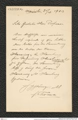 Nachlass Franz Steindachner, Brief von Felix Thomas an Franz Steindachner (25.10.1903), Inv.Nr. 539.02, Seite 1